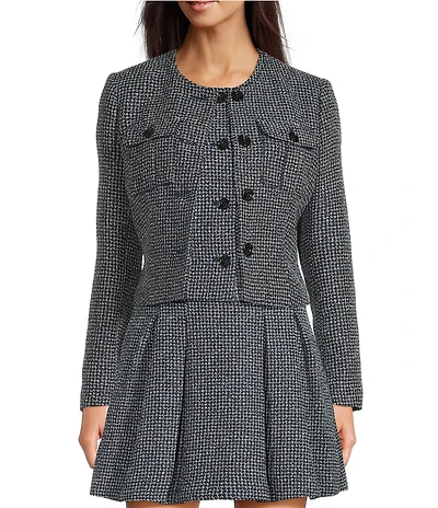 DKNY by Donna Karan Tweed Cropped Crew Neck Long Sleeve Jacket