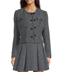 DKNY by Donna Karan Tweed Cropped Crew Neck Long Sleeve Jacket
