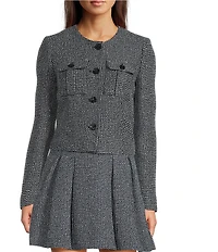 DKNY by Donna Karan Tweed Cropped Crew Neck Long Sleeve Jacket