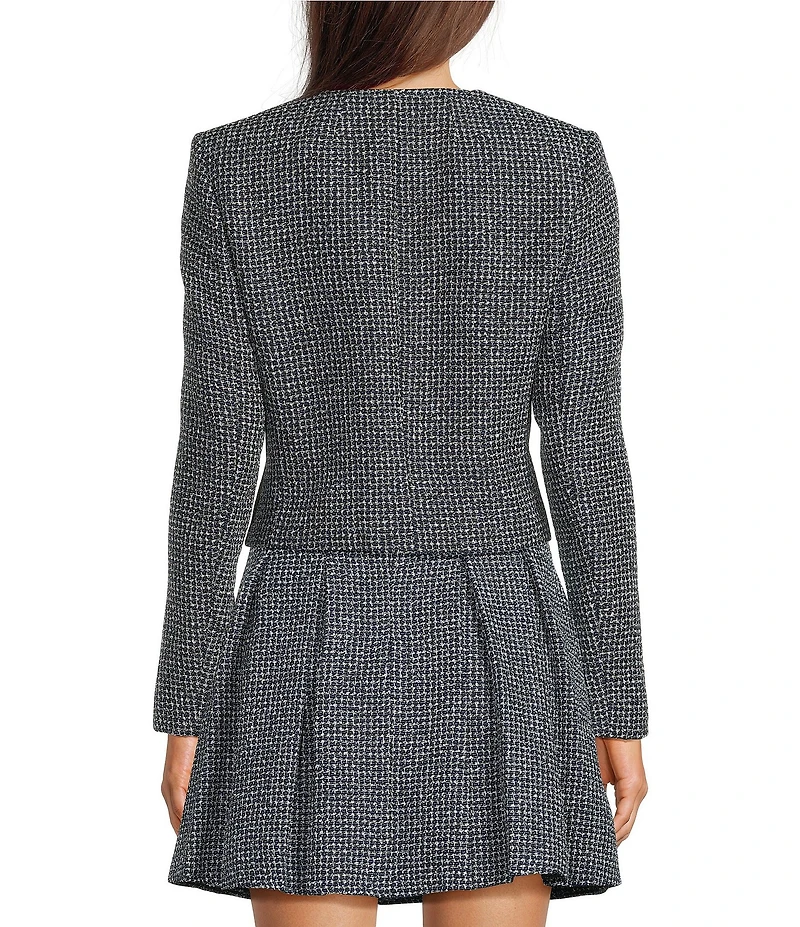 DKNY by Donna Karan Tweed Cropped Crew Neck Long Sleeve Jacket