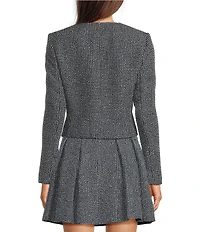 DKNY by Donna Karan Tweed Cropped Crew Neck Long Sleeve Jacket