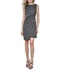 DKNY by Donna Karan Twill Round Neck Sleeveless Asymmetrical Skirt Faux Wrap Dress