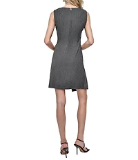 DKNY by Donna Karan Twill Round Neck Sleeveless Asymmetrical Skirt Faux Wrap Dress