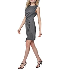 DKNY by Donna Karan Twill Round Neck Sleeveless Asymmetrical Skirt Faux Wrap Dress