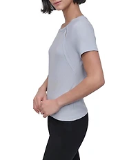 DKNY By Donna Karan Twist Crew Neck Short Sleeve Rib-Knit Top