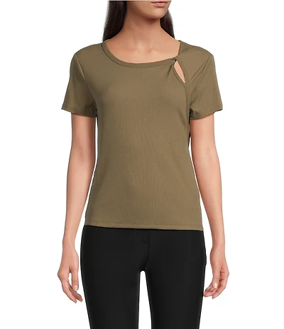 DKNY By Donna Karan Twist Crew Neck Short Sleeve Rib-Knit Top