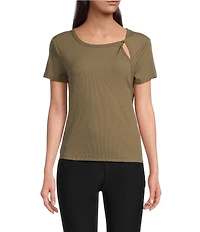 DKNY By Donna Karan Twist Crew Neck Short Sleeve Rib-Knit Top