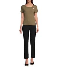 DKNY By Donna Karan Twist Crew Neck Short Sleeve Rib-Knit Top