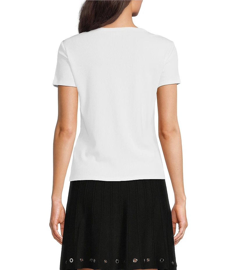 DKNY By Donna Karan Twist Crew Neck Short Sleeve Rib-Knit Top