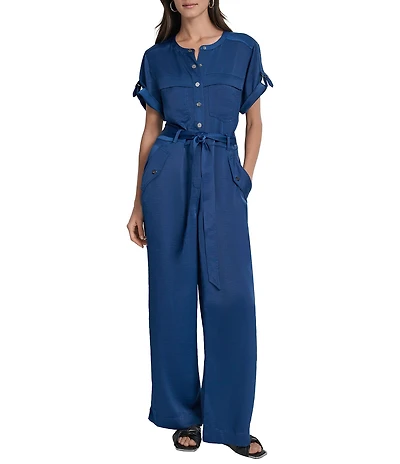 DKNY by Donna Karan Utility Glaze Dressing Short Sleeve Jumpsuit