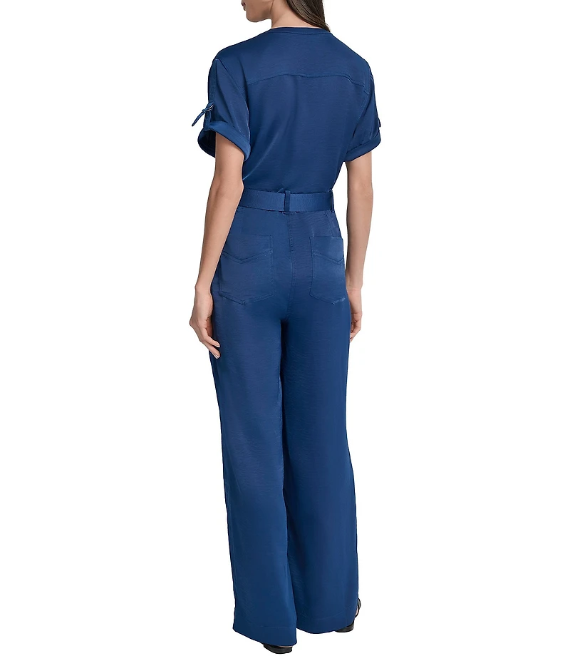 DKNY by Donna Karan Utility Glaze Dressing Short Sleeve Jumpsuit