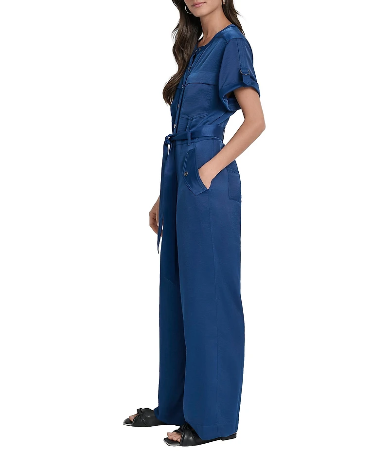 DKNY by Donna Karan Utility Glaze Dressing Short Sleeve Jumpsuit