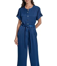 DKNY by Donna Karan Utility Glaze Dressing Short Sleeve Jumpsuit