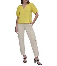 DKNY by Donna Karan V-Neck Bungee Sleeve Top