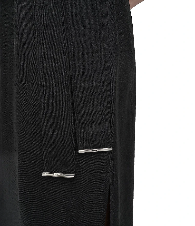 DKNY by Donna Karan V-Neck Collar Cap Sleeve Belted Midi Sheath Dress