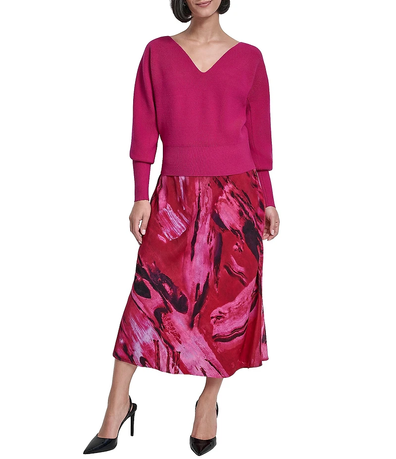 DKNY by Donna Karan V-Neck Extended Cuff Dolman Sleeve Sweater