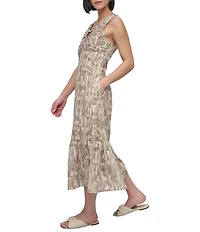 DKNY by Donna Karan V-Neck Sleeveless Flounce Hem Midi Dress