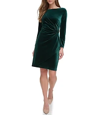 DKNY by Donna Karan Velvet Long Sleeve Ruched Bodice Faux Wrap Dress