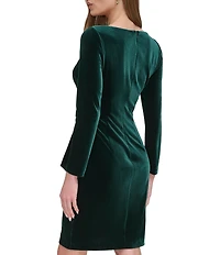 DKNY by Donna Karan Velvet Long Sleeve Ruched Bodice Faux Wrap Dress