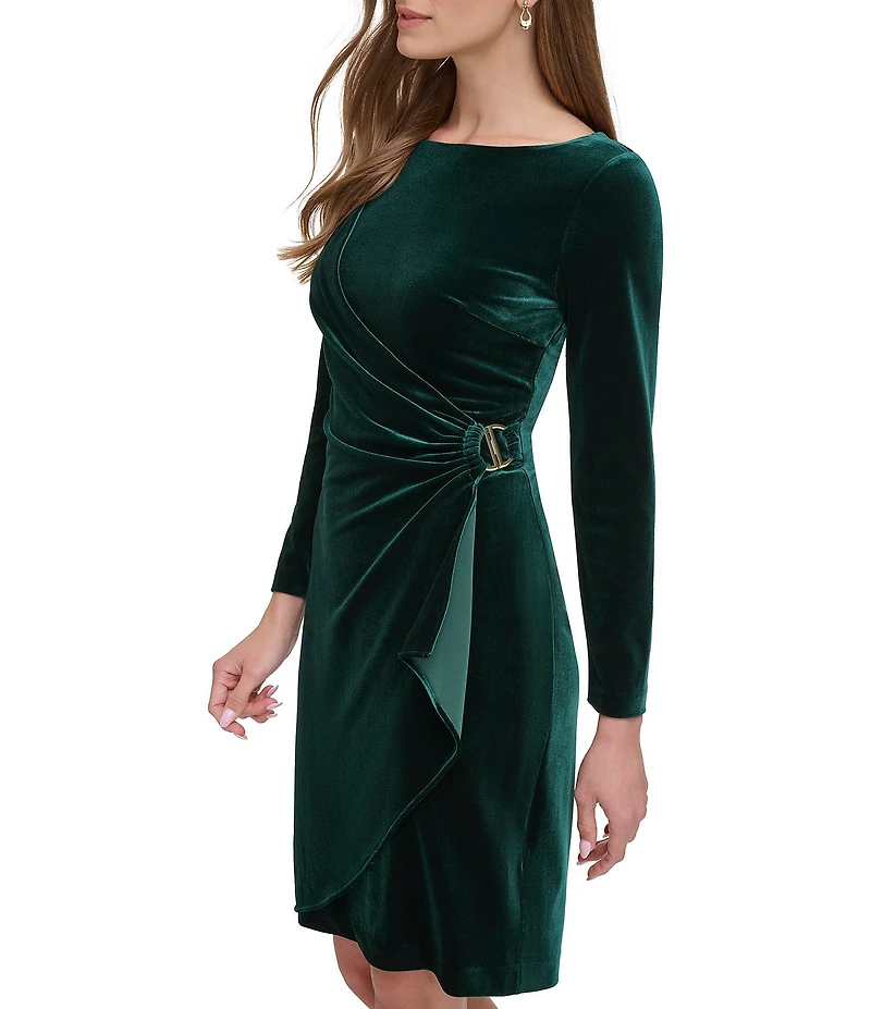 DKNY by Donna Karan Velvet Long Sleeve Ruched Bodice Faux Wrap Dress