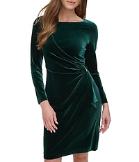 DKNY by Donna Karan Velvet Long Sleeve Ruched Bodice Faux Wrap Dress