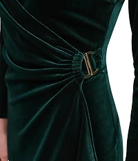 DKNY by Donna Karan Velvet Long Sleeve Ruched Bodice Faux Wrap Dress