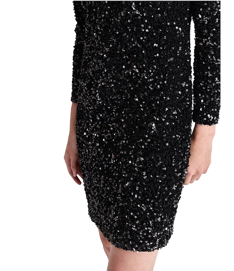 DKNY by Donna Karan Velvet Sequin V-Neck Long Sleeve Shift Dress