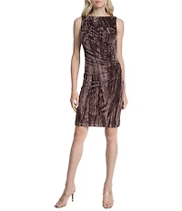 DKNY by Donna Karan Velvet Straight Neck Sleeveless Ruched Sheath Dress