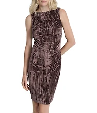 DKNY by Donna Karan Velvet Straight Neck Sleeveless Ruched Sheath Dress
