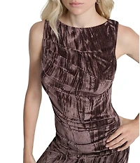 DKNY by Donna Karan Velvet Straight Neck Sleeveless Ruched Sheath Dress