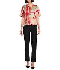 DKNY By Donna Karan Watercolor Print Twill Crew Neck Short Sleeve Top