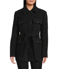 DKNY by Donna Karan Wool Blend Point Collar 4-Pocket Belted Coat