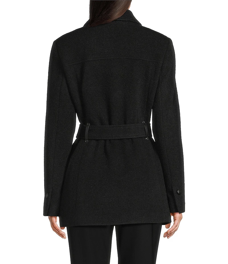 DKNY by Donna Karan Wool Blend Point Collar 4-Pocket Belted Coat