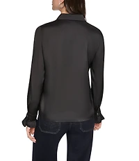 DKNY by Donna Karan Woven Animal Print Detail Point Collar Long Sleeve Blouse