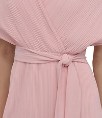 DKNY by Donna Karan Woven Crossover V-Neck Short Dolman Sleeve Belted A-Line Midi Dress