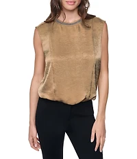 DKNY by Donna Karan Woven Mesh Chain Crew Neck Sleeveless Slight Crease Top