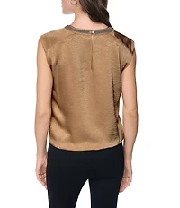 DKNY by Donna Karan Woven Mesh Chain Crew Neck Sleeveless Slight Crease Top