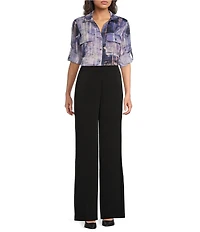 DKNY by Donna Karan Woven Point Collar Long Roll-Tab Sleeve Button Front Blouse