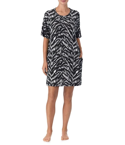 DKNY by Donna Karan Zebra Print Short Sleeve Crew Neck Jersey Knit Sleepshirt