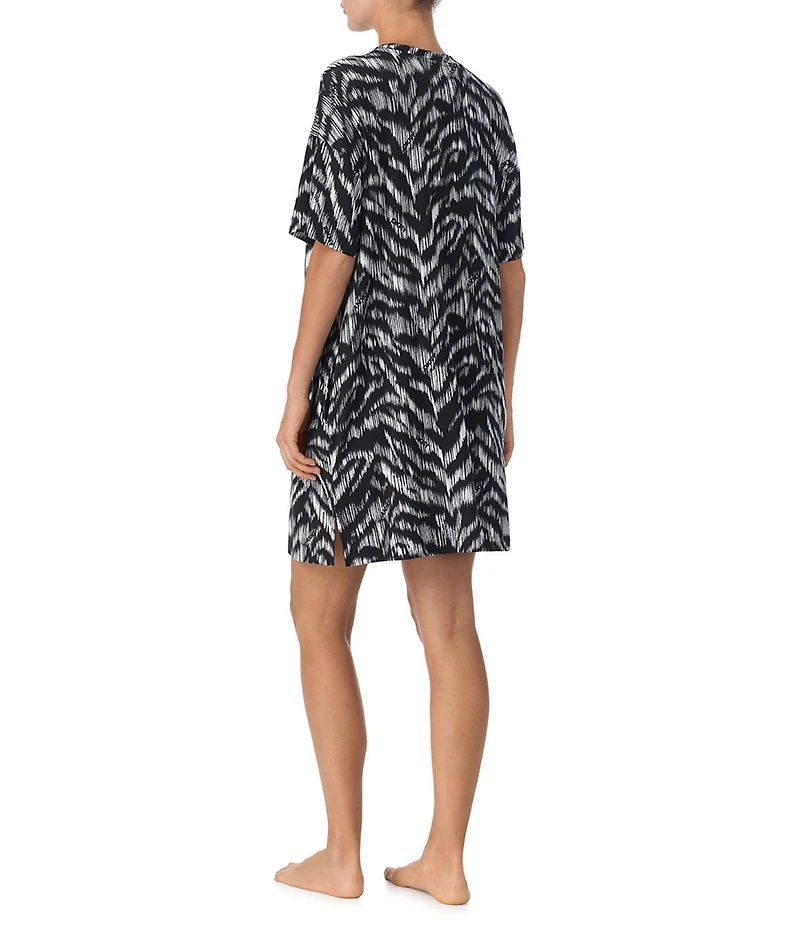 DKNY by Donna Karan Zebra Print Short Sleeve Crew Neck Jersey Knit Sleepshirt