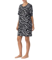 DKNY by Donna Karan Zebra Print Short Sleeve Crew Neck Jersey Knit Sleepshirt