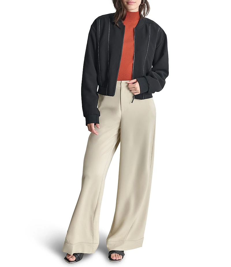 DKNY by Donna Karan Zipper Seamed Double Weave Bomber Jacket