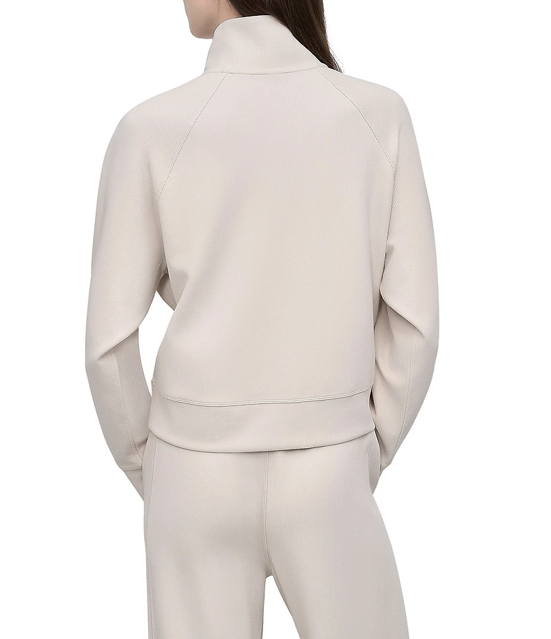 DKNY by Donna Karen Sport Highline Ribbed Mock Neck Half Zip Long Sleeve Kanga Pocket Pullover
