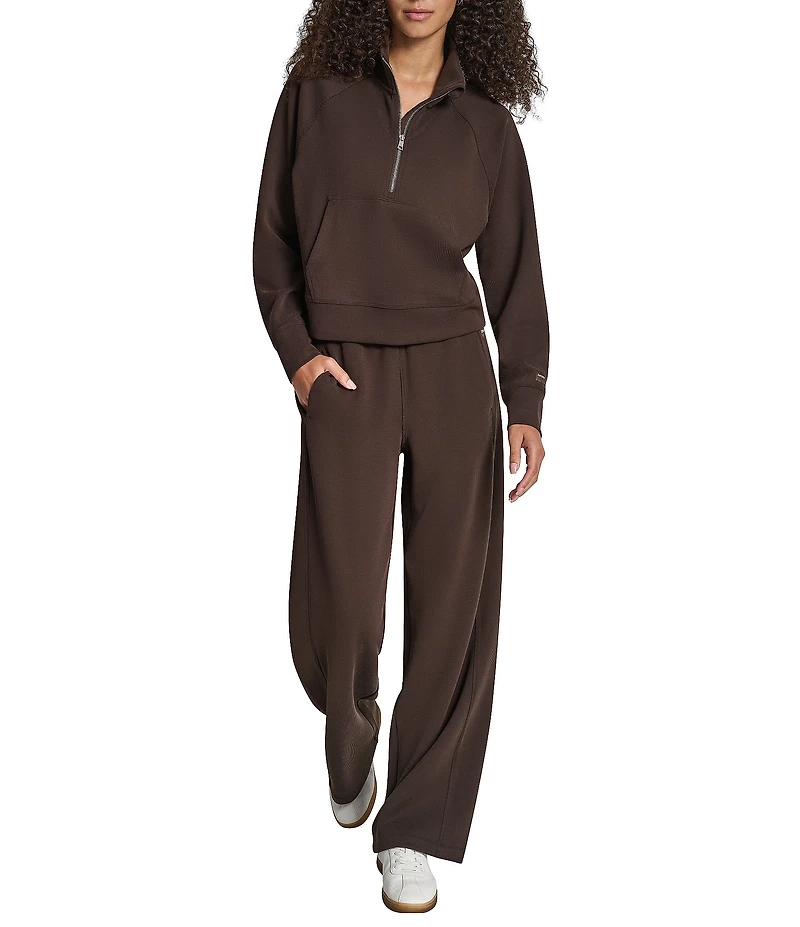 DKNY by Donna Karen Sport Highline Ribbed Mock Neck Half Zip Long Sleeve Kanga Pocket Pullover