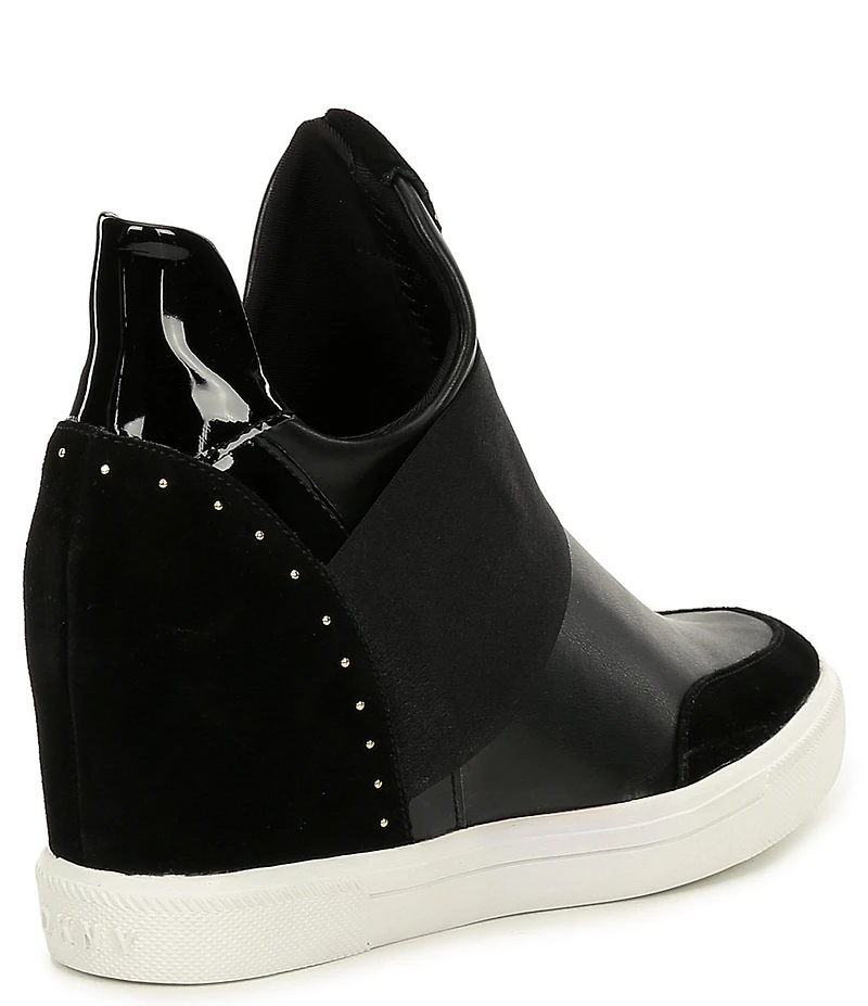 DKNY by Donna Karan Cailin Leather Studded Suede Logo Detail Wedge Sneakers