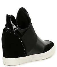 DKNY by Donna Karan Cailin Leather Studded Suede Logo Detail Wedge Sneakers