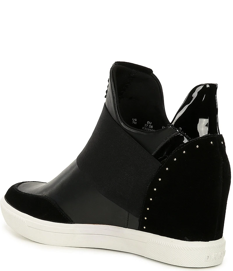 DKNY by Donna Karan Cailin Leather Studded Suede Logo Detail Wedge Sneakers