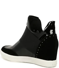 DKNY by Donna Karan Cailin Leather Studded Suede Logo Detail Wedge Sneakers