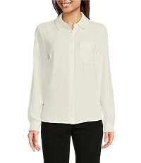 DKNY by Donna Karan Collared Neckline Long Roll Tab Sleeve Button Down Shirt