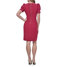 DKNY by Donna Karan Crepe Round Neck Short Puff Sleeve Dress